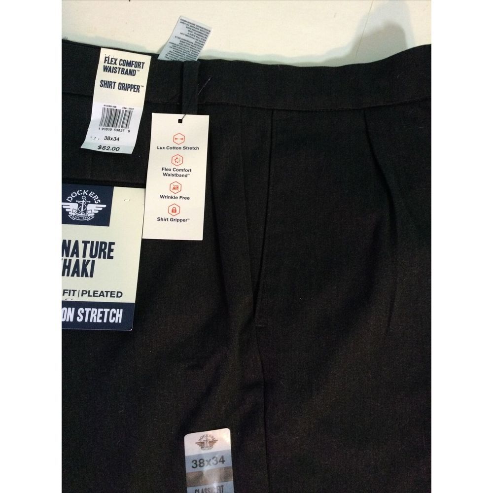 Dockers Signature Khaki Classic Fit Pleated Pants Men's Sz 38/34 New NWT Gray